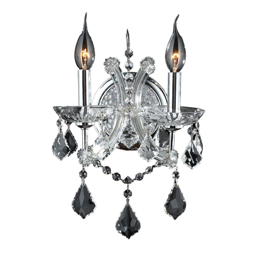 Worldwide Lighting Lyre 2-Light Chrome Sconce with Clear Crystal ...