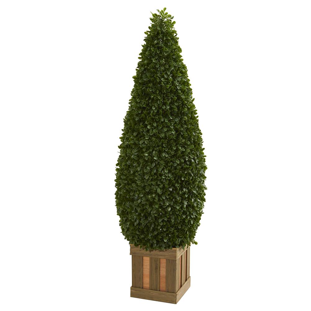 Nearly Natural Indoor 5 Ft Boxwood Cone Topiary Artificial Tree With   Nearly Natural Artificial Flowers 5607 64 1000 