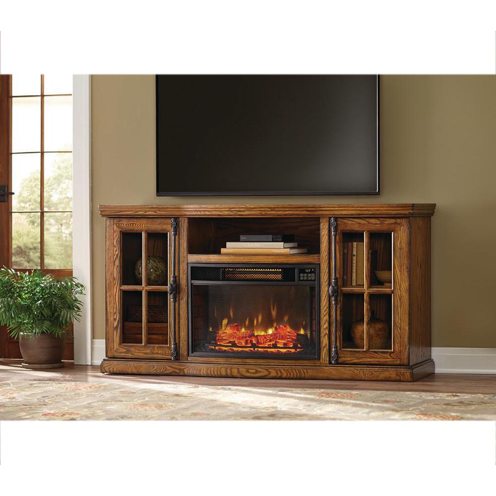 Home Decorators Collection Manor Place 67 in. TV Stand w/ Bluetooth Electric Fireplace in Oak 