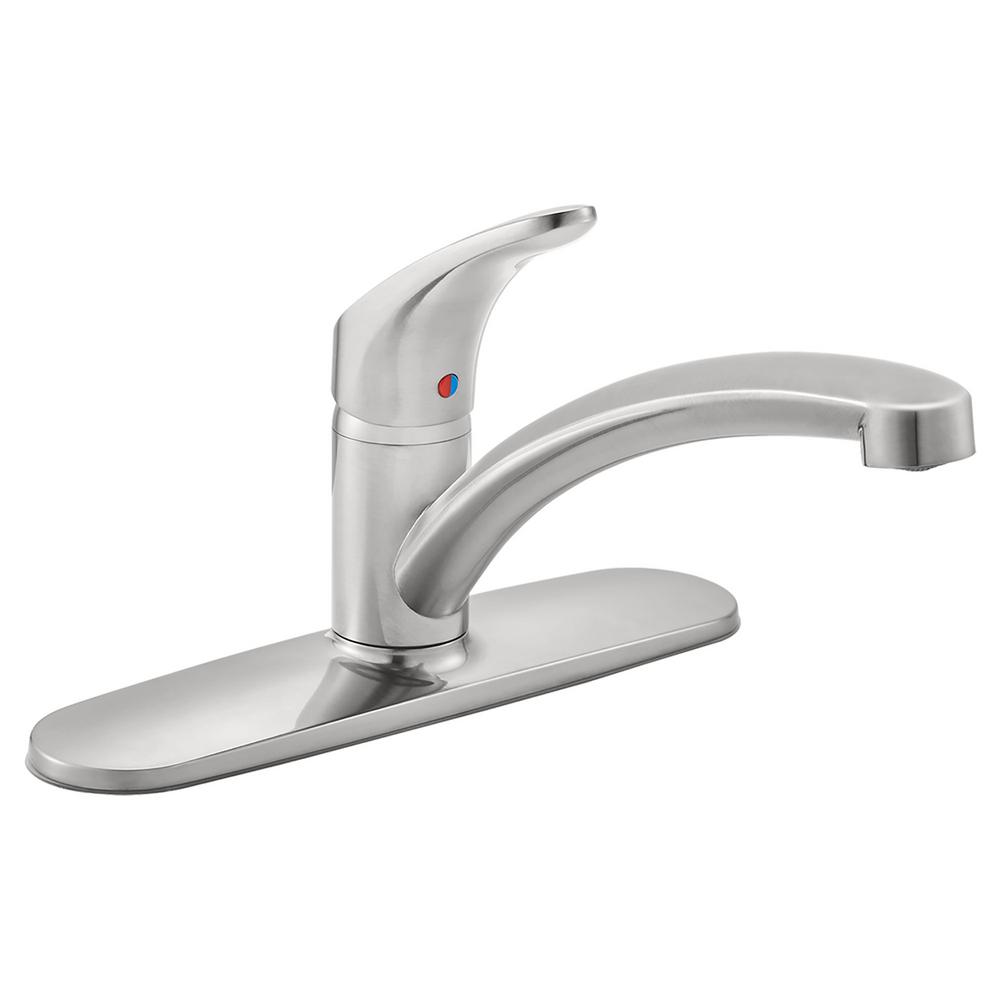 American Standard Colony Pro Single Handle Kitchen Faucet With Spray Thru And Deck Plate In Stainless Steel