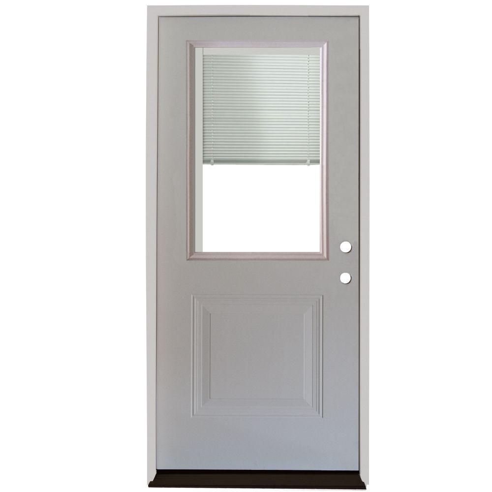 Steves And Sons 34 In X 80 In 1 Panel 1 2 Lite Mini Blind Primed White Steel Prehung Front Door