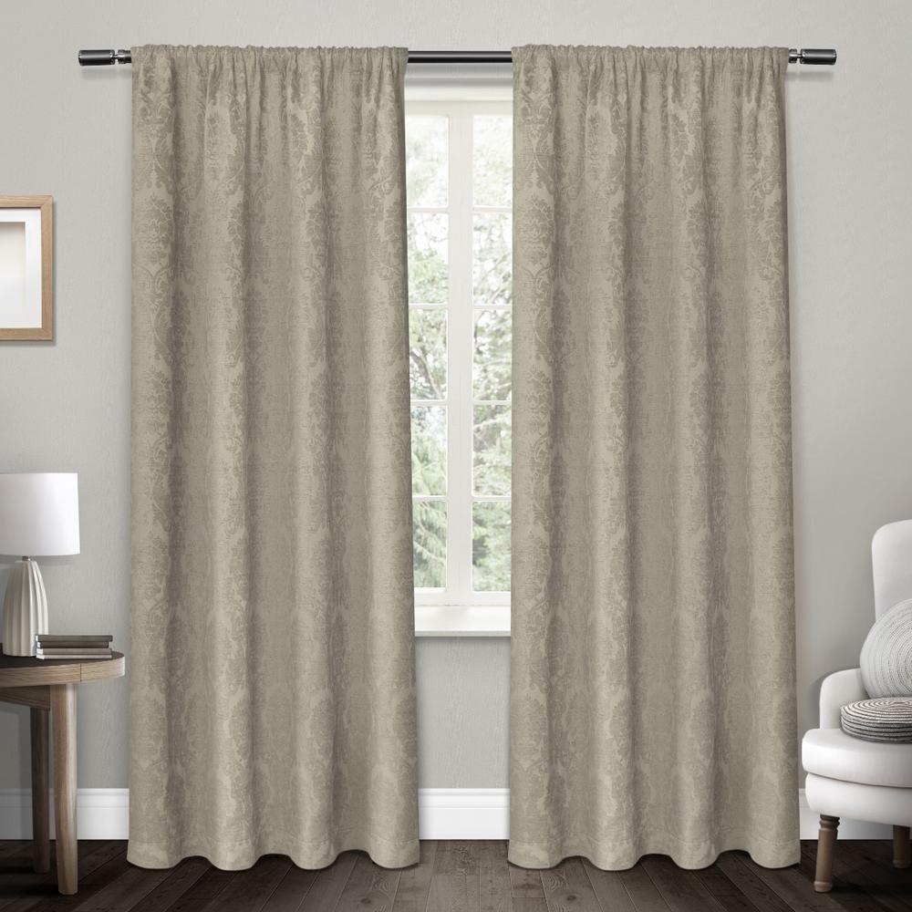 Damask Taupe Chenille Heavyweight Jacquard Medallion Rod Pocket