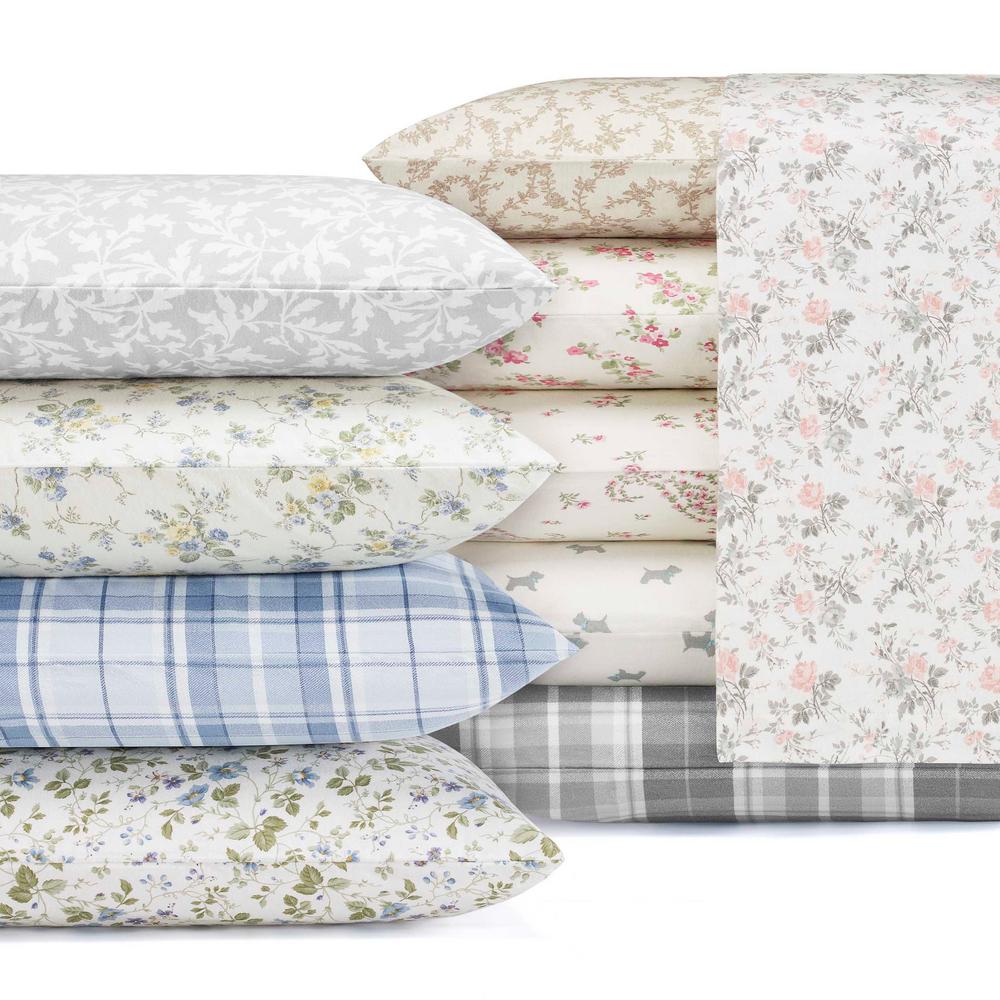 Laura Ashley Flannel 3 Piece Light Pastel Grey Floral Twin Sheet