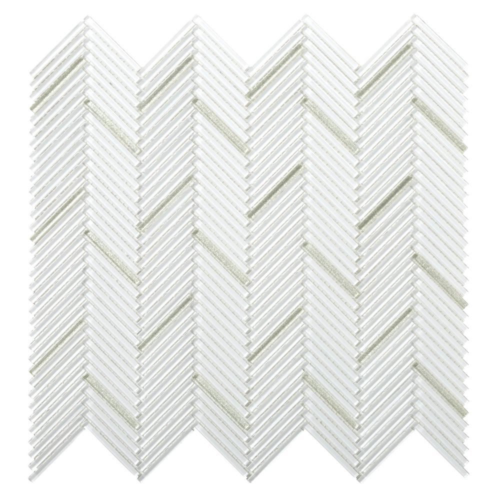 White Backsplash Chevron Tile Flooring The Home Depot Pivot Bend Glossy 11 06 In X 81 10mm Gl Mesh Mounted
