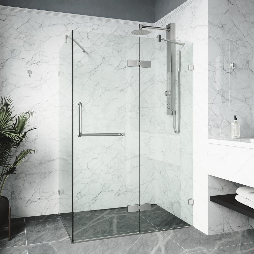 VIGO Monteray 46 in. x 73.375 in. Frameless Corner Hinged Shower Enclosure in Brushed Nickel with Clear Glass