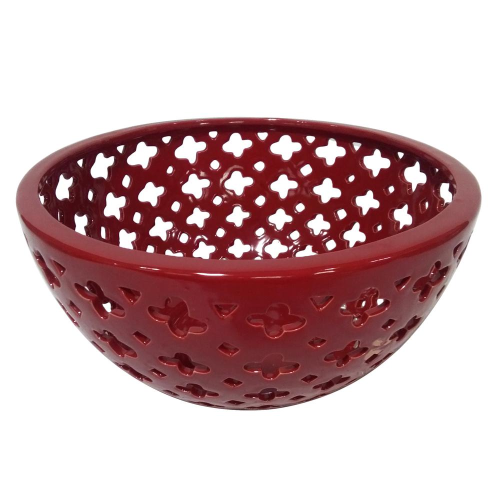 Three Hands Pierced Red Ceramic Bowl 34586 The Home Depot Three Hands Pierced Red Ceramic Bowl