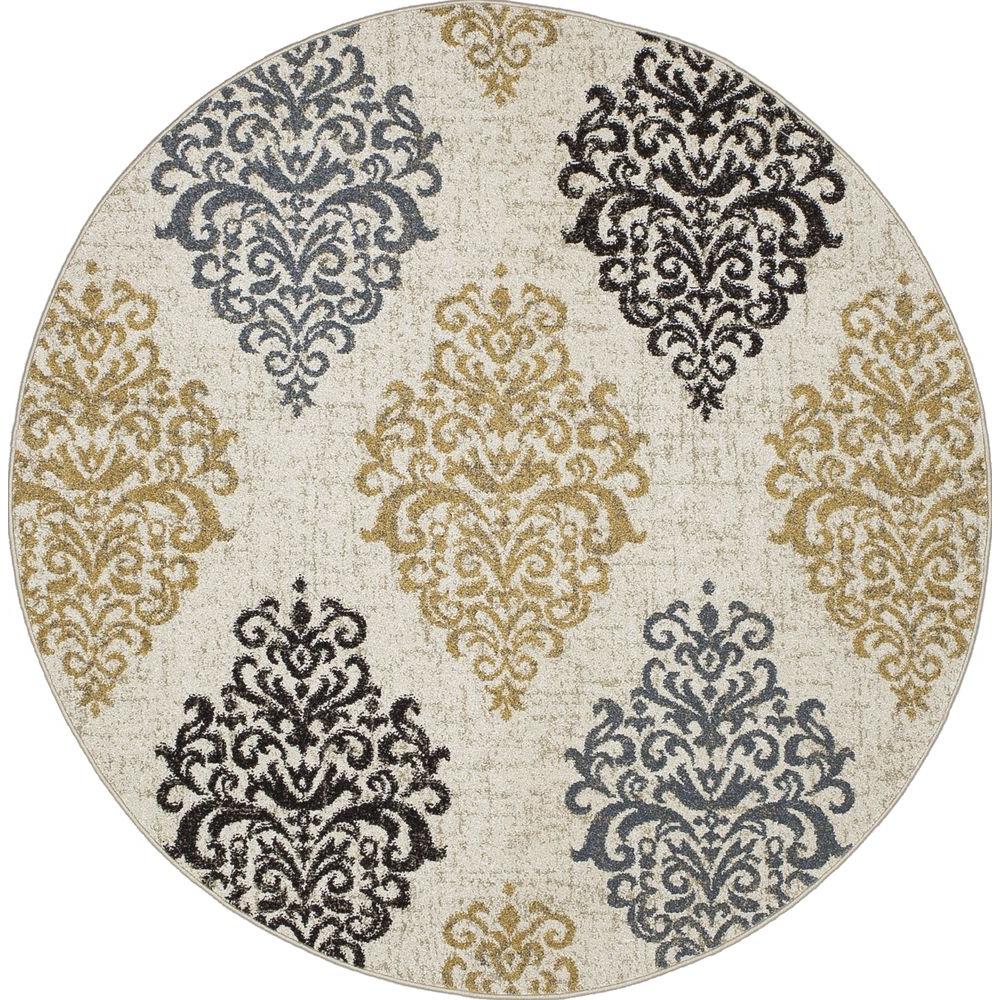 Concord Global Trading New Casa Damask Ivory/Yellow 7 ft. 10 in. x 7 ft