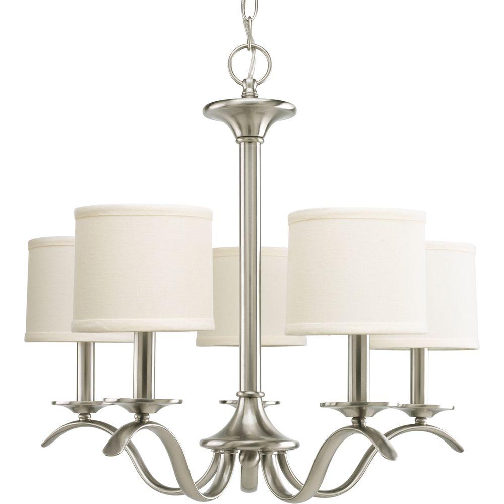 Progress Lighting Inspire Collection 5 Light Brushed Nickel Chandelier With Beige Linen Shade