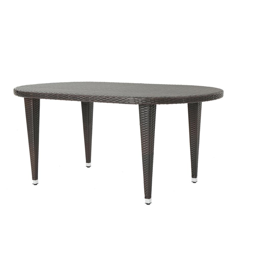 Noble House Mariam Multi-Brown Oval Wicker Outdoor Dining Table-302633