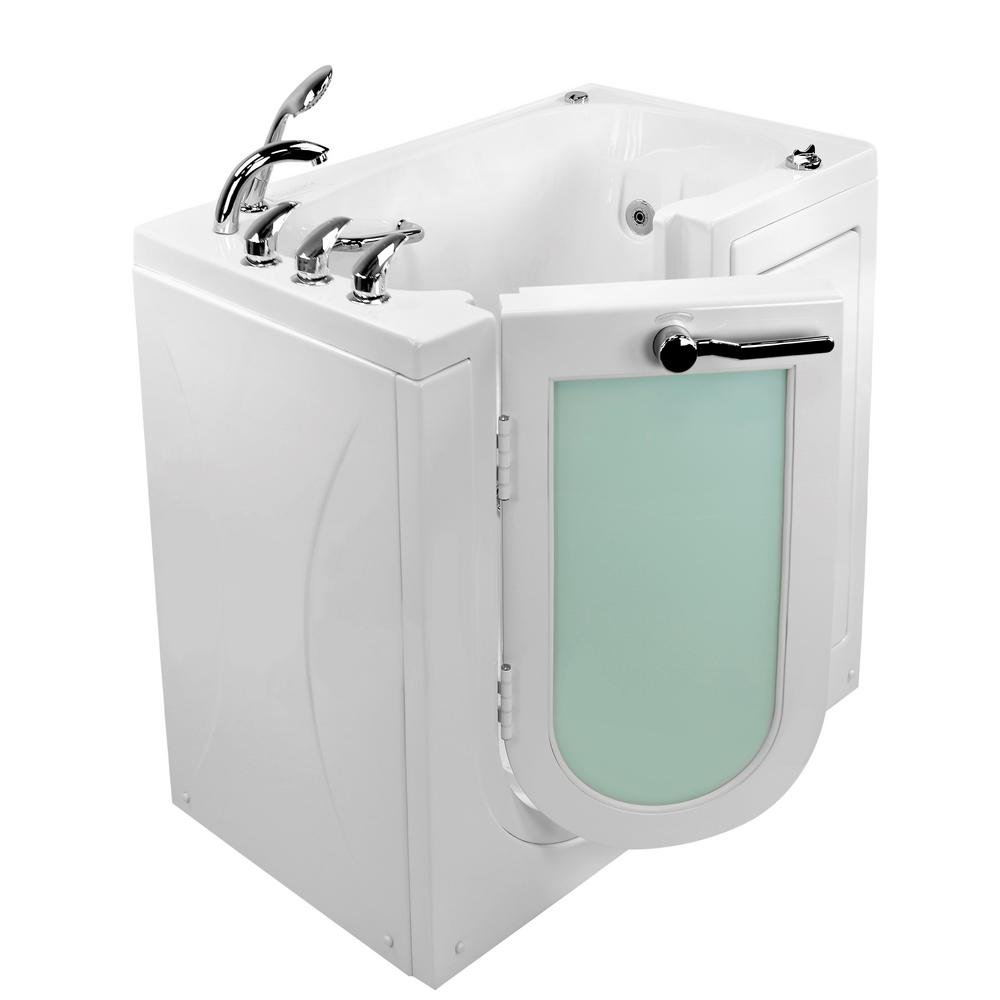 Ella Mobile 45 in. x 26 in. Walk-In Whirlpool & Air Bath Bathtub in White LHS Outward Swing Door Digital Fast Fill & Drain For Sale