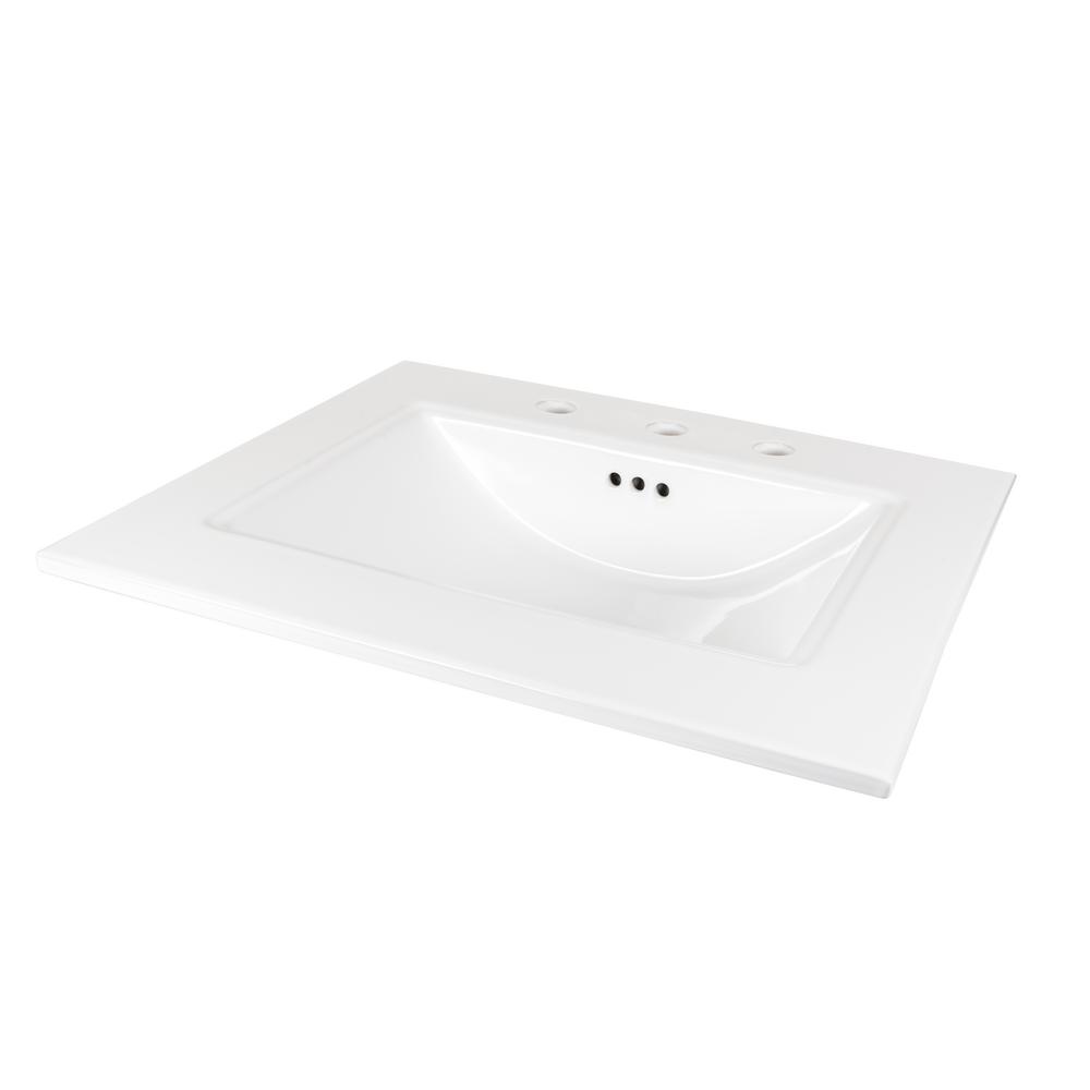 Ronbow Essentials Aravo 24 5 In W X 22 In D Vitreous China Vanity Top In White With Integrated Basin