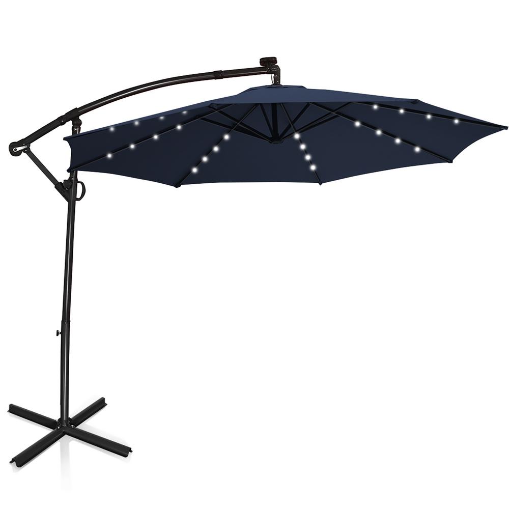 Costway 10 Ft 360 Degrees Rotation Aluminum Offset Cantilever Solar Tilt Patio Umbrella Led Lights In Navy Op70282ny The Home Depot