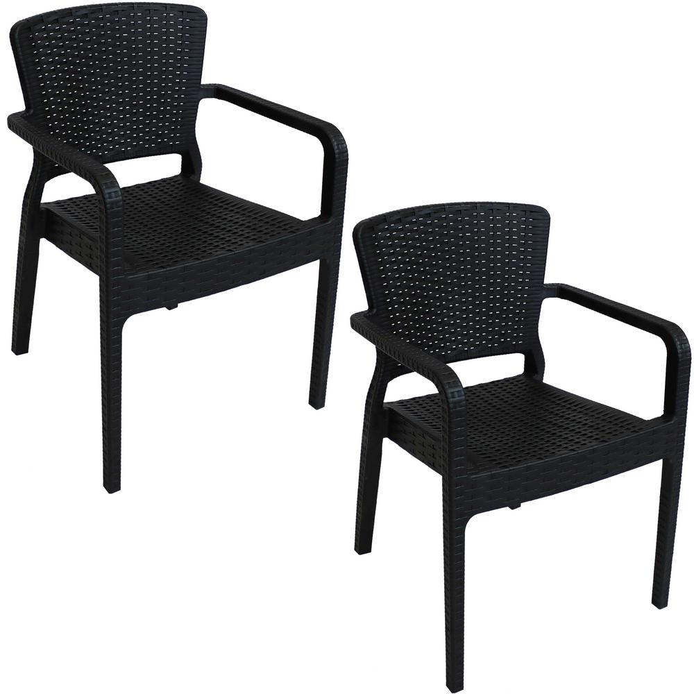 Sunnydaze Decor Segonia Black Stacking Plastic Indoor/Outdoor Arm Chair