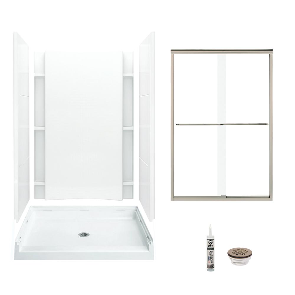 Sterling Accord 36 In X 48 77 Center Drain And Backers Alcove Shower Kit White Brushed Nickel Sterling Accord 36 In X 48 77 Center Drain And Backers Alcove Shower Kit White Brushed Nickel