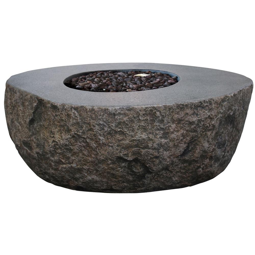 Fire Pit Accessories ELEMENTI Tank Cover Concrete Propane Gas Canister Holder in Boulder Finish