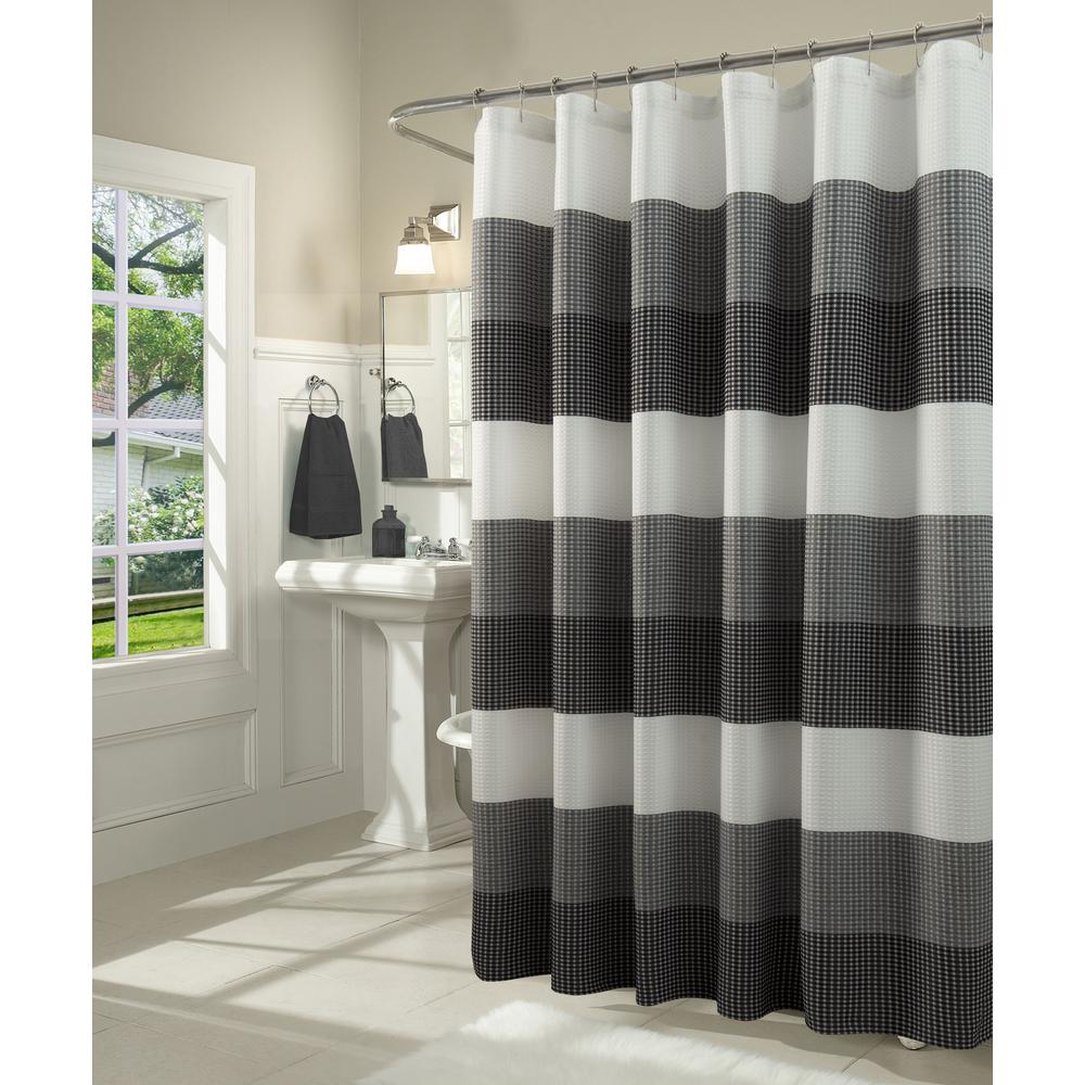 Dainty Home Ombre 72 In Black Waffle Weave Fabric Shower Dainty Home Ombre 72 In Black Waffle Weave Fabric Shower
