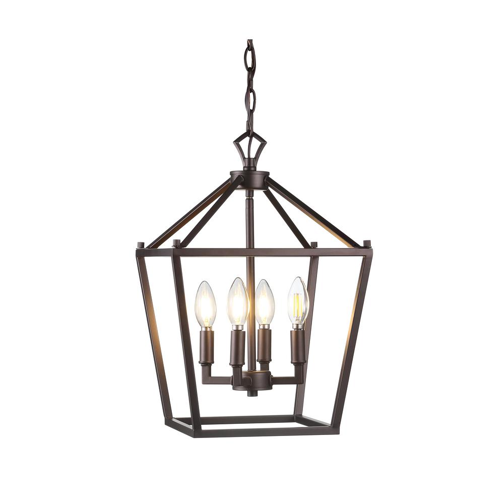 JONATHAN Y Pagoda 12 In 4 Bulb Oil Rubbed Bronze Lantern Metal