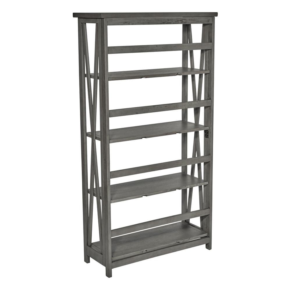 Osp Home Furnishings 60 25 In Gray Wood 4 Shelf Standard Bookcase With Folding Assembly Hsb275 Wgr The Home Depot