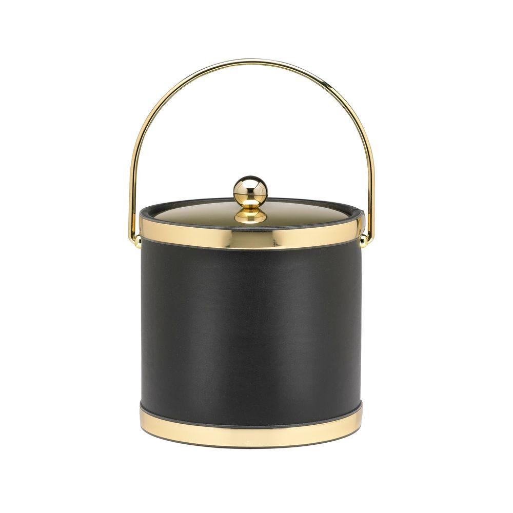 Kraftware Sophisticates 3 Qt. Black w/Polished Brass Ice Bucket with