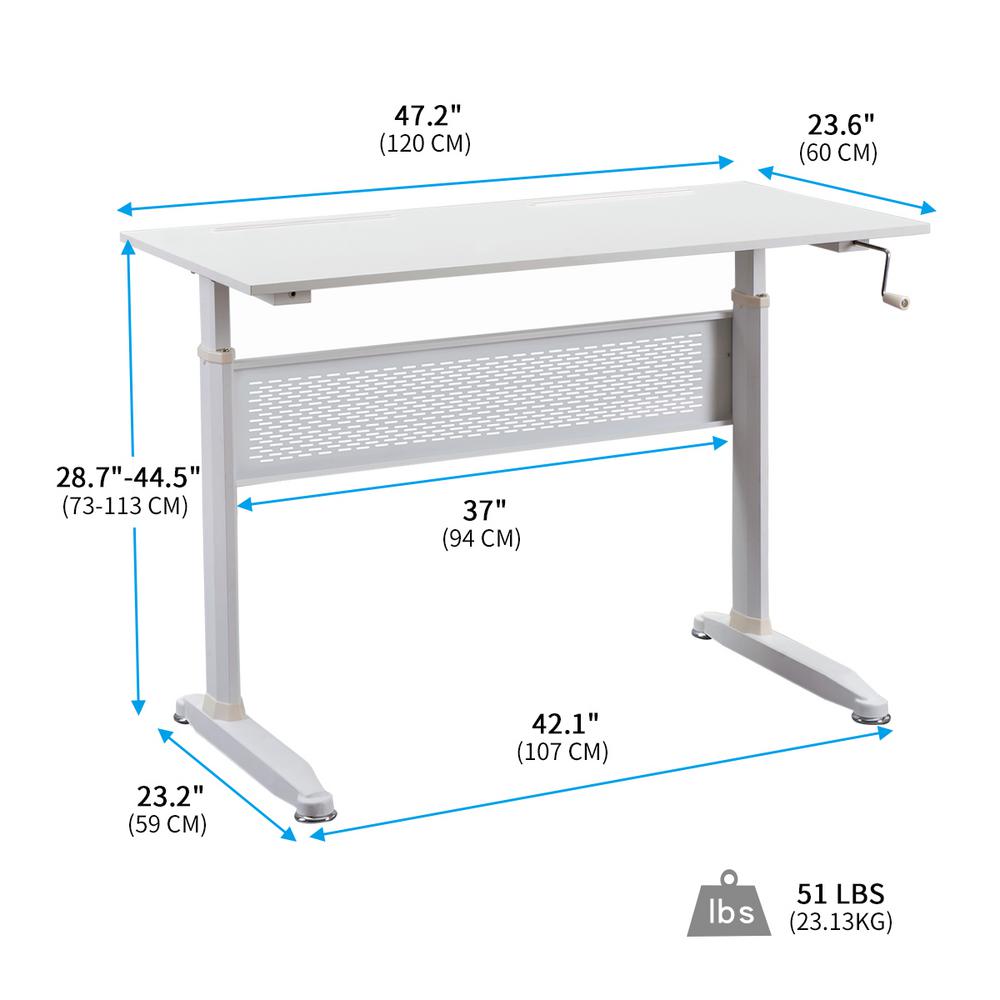 Merax 28 7 44 5 Height White Metal Standing Desk With Crank