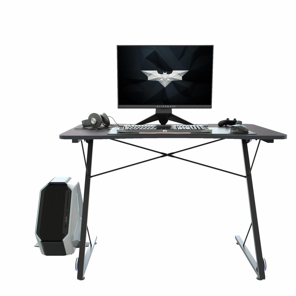 Boyel Living 43 3in Rectangular Black Computer Gaming Desk With Led Lights Large Carbon Fiber Surface Ergonomic Pc Gaming Table Tk W The Home Depot