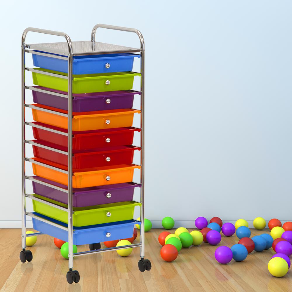 Furinno Wayar 10 Self Chrome 4 Wheeled 10 Drawer Trolley In