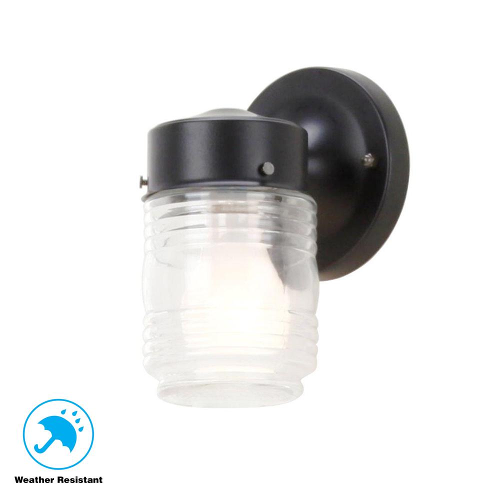 Hampton Bay 1 Light Matte Black Outdoor Jelly Jar Wall Wb0317 1 Light Matte Black Outdoor Jelly Jar Wall