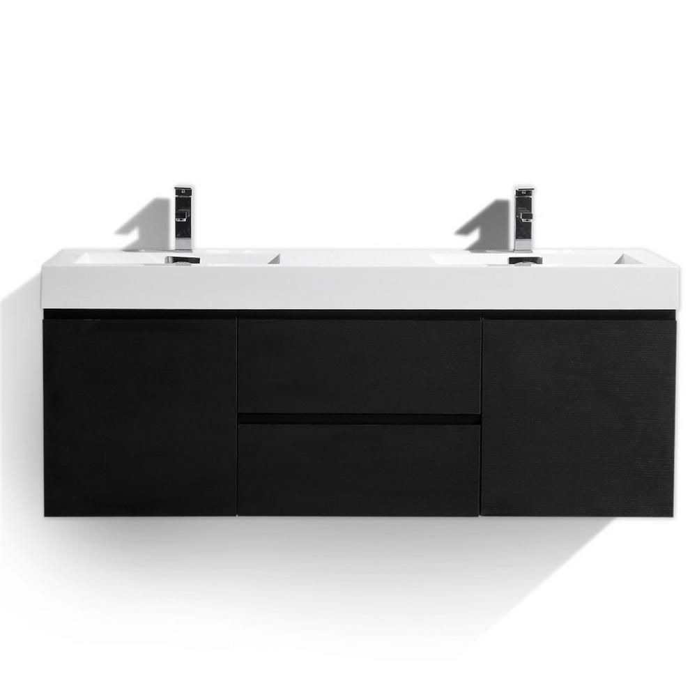 Wu 60 in. W Vanity in Rich Black with Reinforced Acrylic Vanity Top in