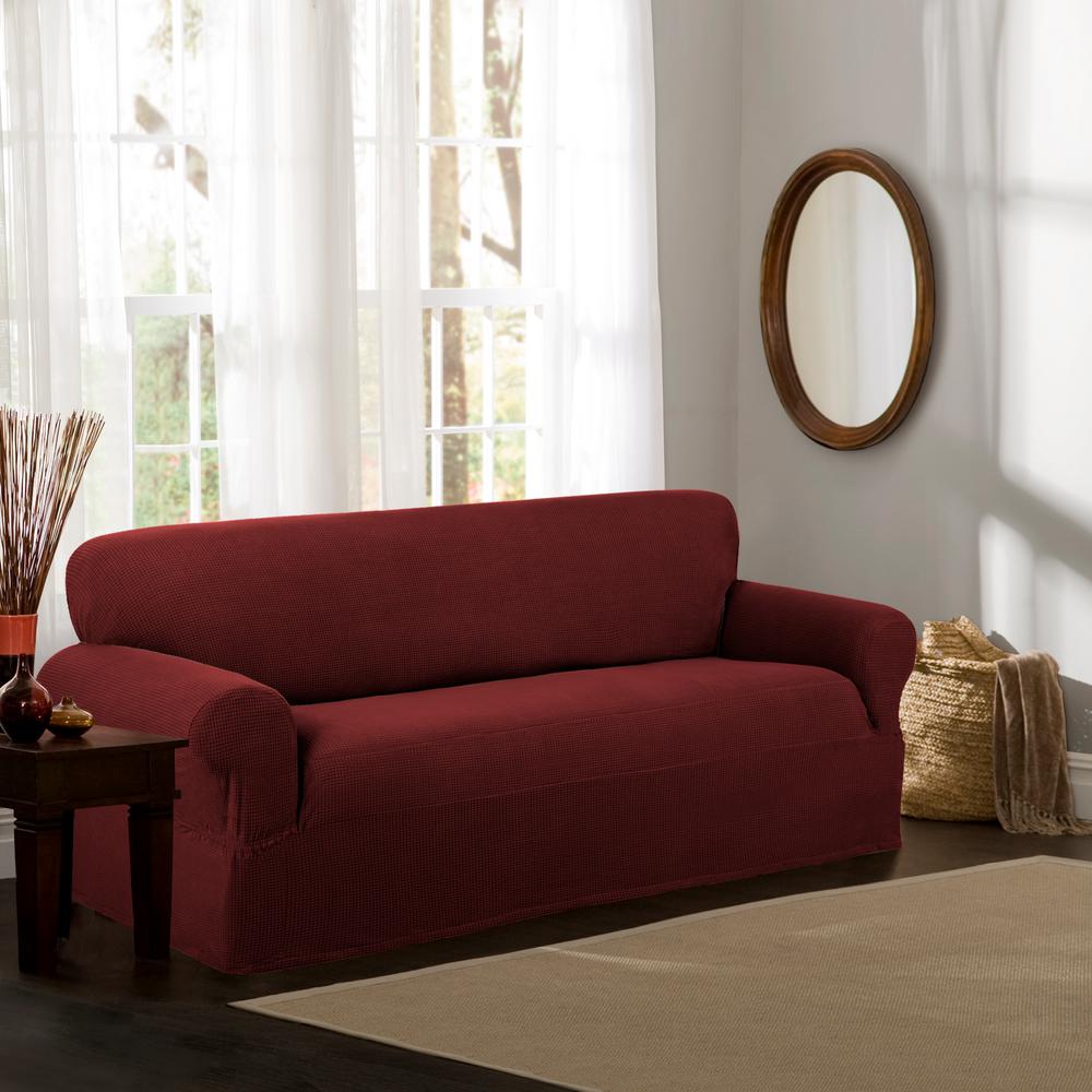 Maytex Reeves Stretch 1 Piece Red Sofa Slipcover 4100501jred The Maytex Reeves Stretch 1 Piece Red Sofa Slipcover