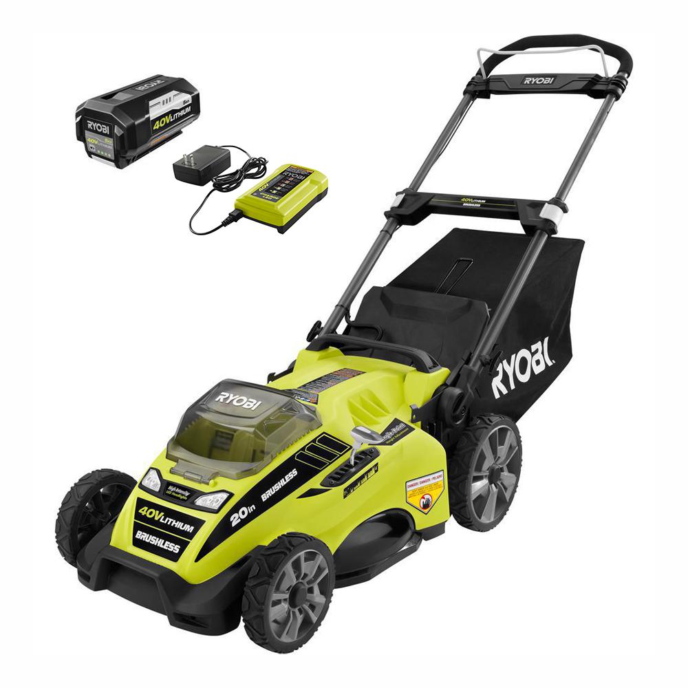 20 in. 40-Volt Brushless Lithium-Ion Cordless Battery Walk Behind Push Lawn Mower 5.0 Ah Battery/Charger Included