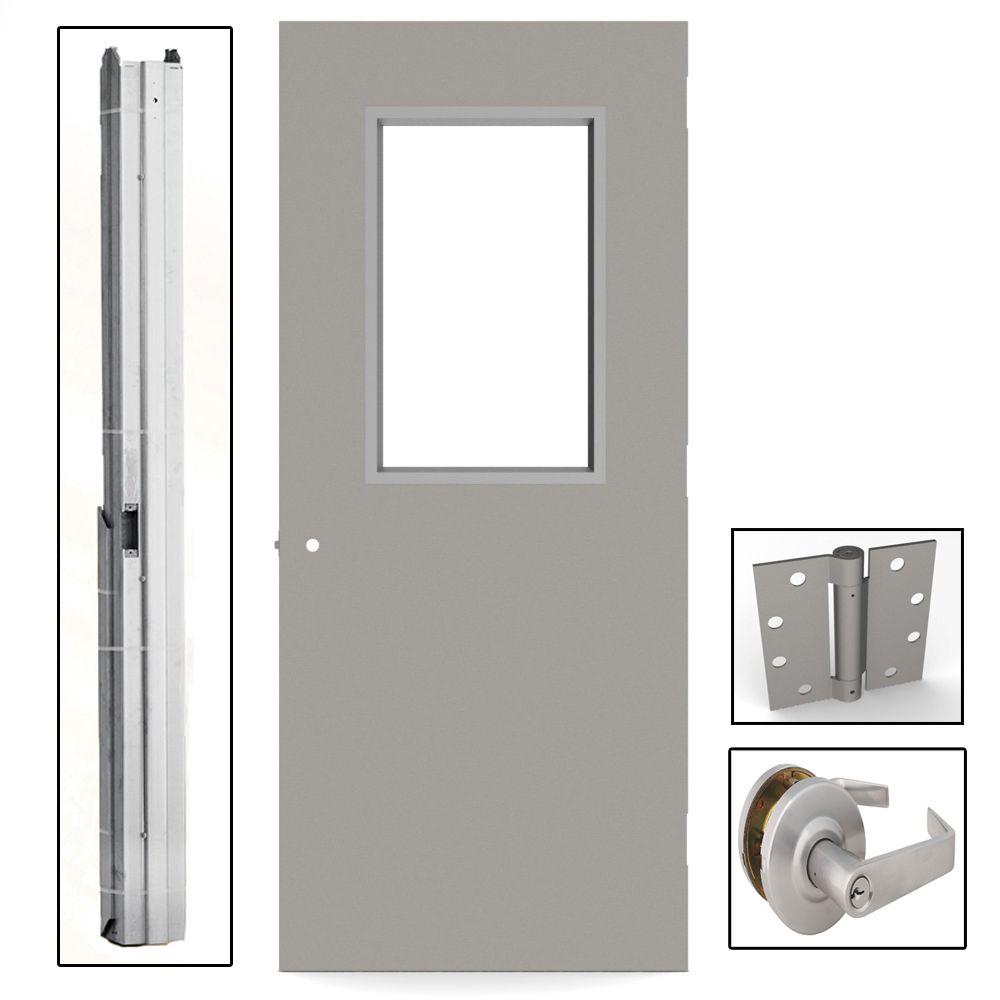 L.I.F Industries 36 in. x 84 in. Gray Flush Steel Vision Light Commercial Door Unit with