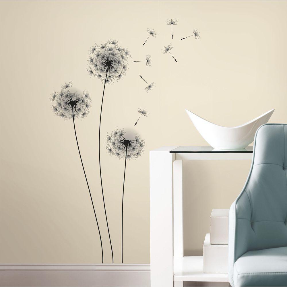 RoomMates 19 in. Black Whimsical Dandelion Peel and Stick Giant Wall Decals-RMK2606GM - The Home ...