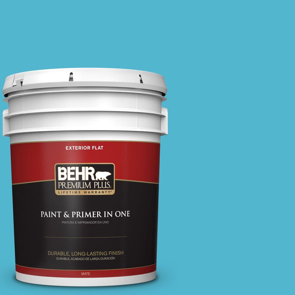 BEHR Premium Plus 5gal. 520B5 Liquid Blue Flat Exterior Paint440005 The Home Depot