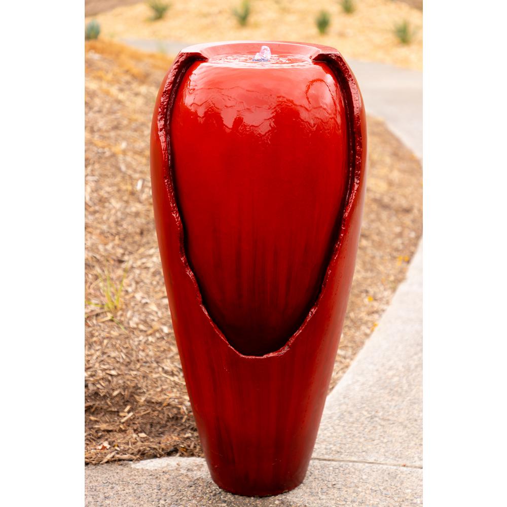 Fountains Outdoor Decor The Home Depot 32 In Tall Water Jar Fountain With Led Light Red