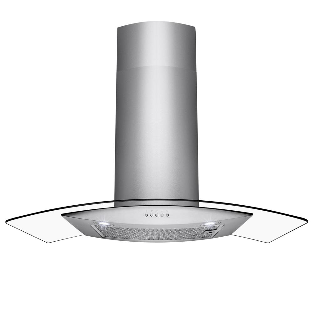 AKDY 36 in. Convertible Wall Mount Range Hood in Stainless Steel with Tempered Glass and Button 