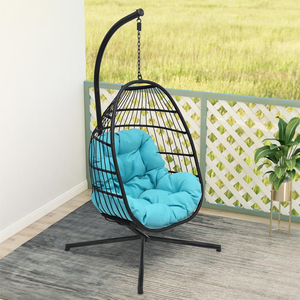 Maypex Wicker Hanging Basket Outdoor Swing Chair with Aqua ...