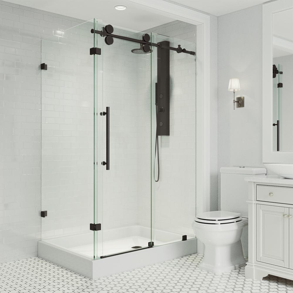 VIGO 34 in. x 79 in. Frameless Corner Sliding Shower Door in Matte