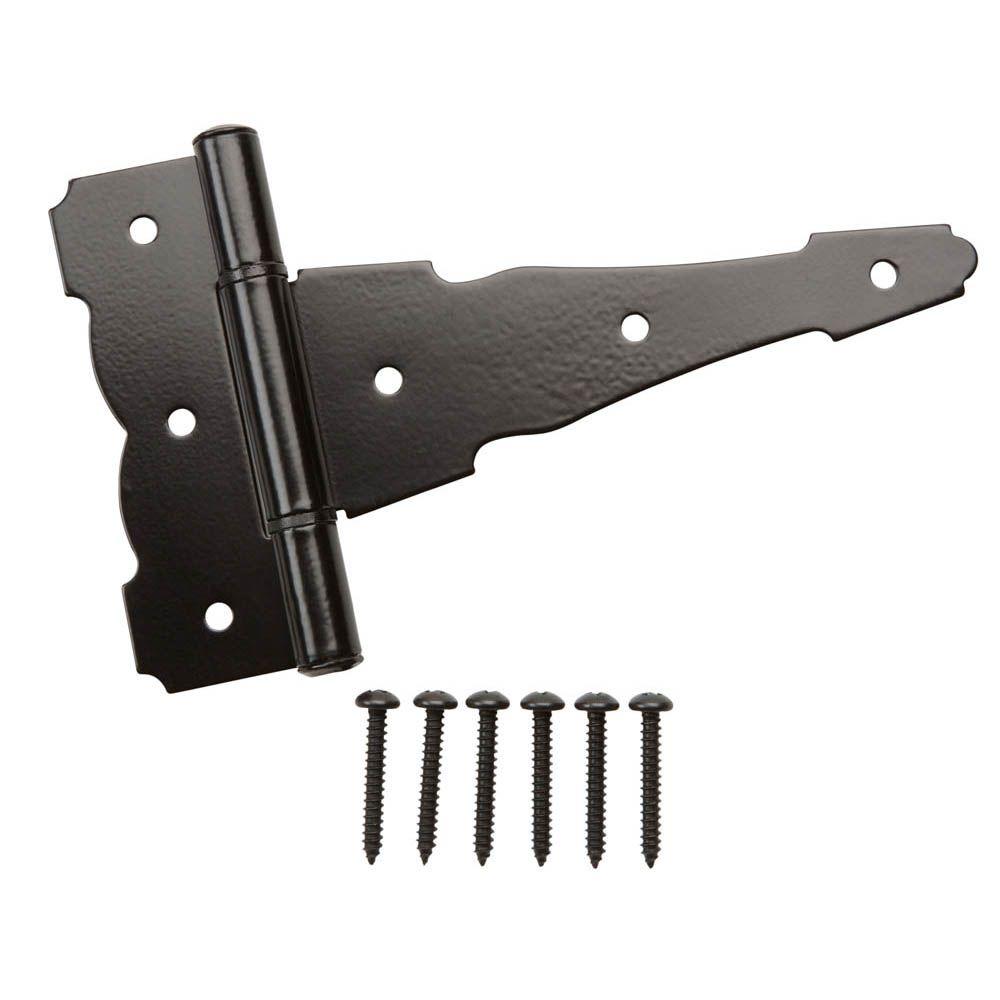 Everbilt 6 in. x 4.25 in. Black Heavy Duty Decorative Tee Hinge15031