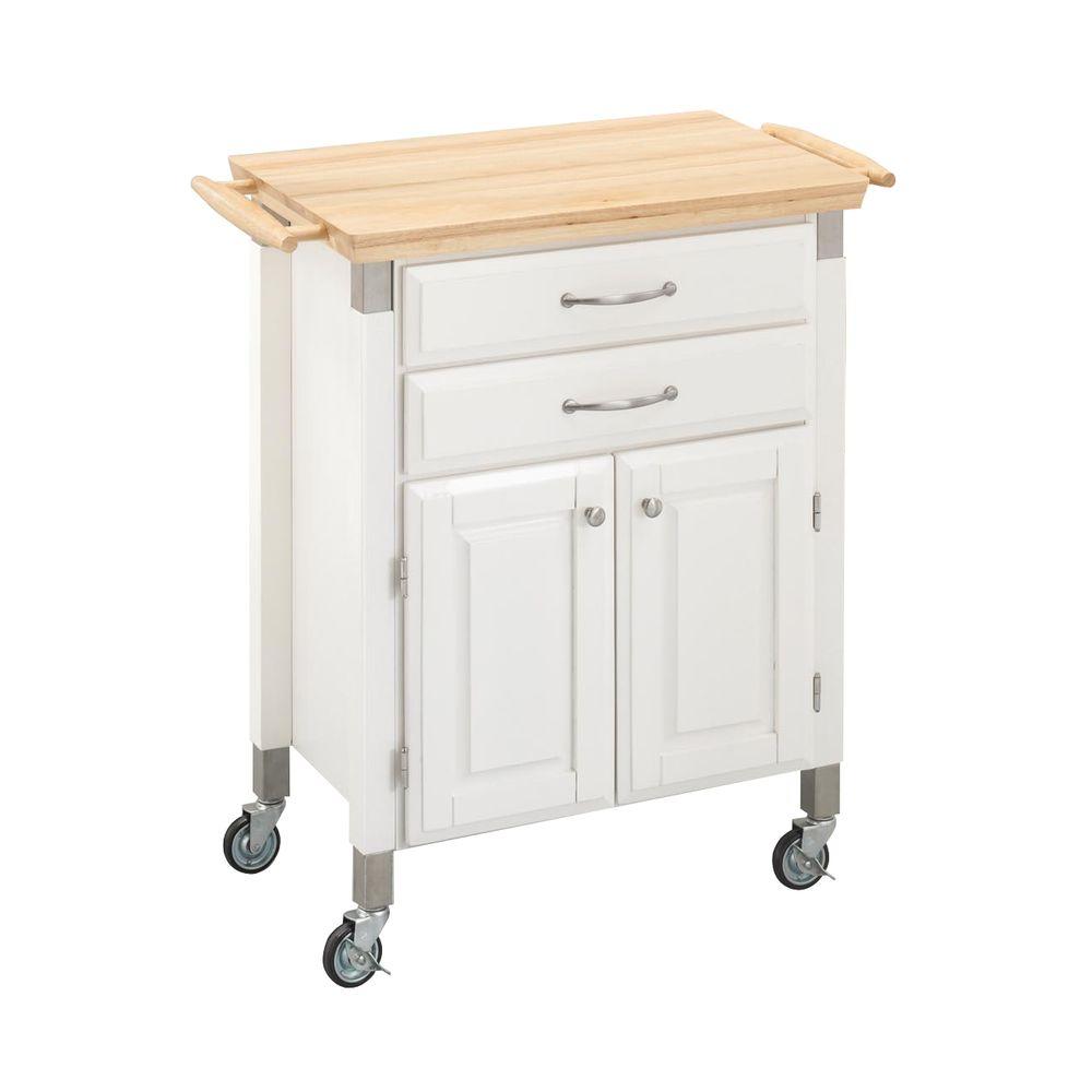 Homestyles Dolly Madison White Kitchen Cart With Natural Wood Top