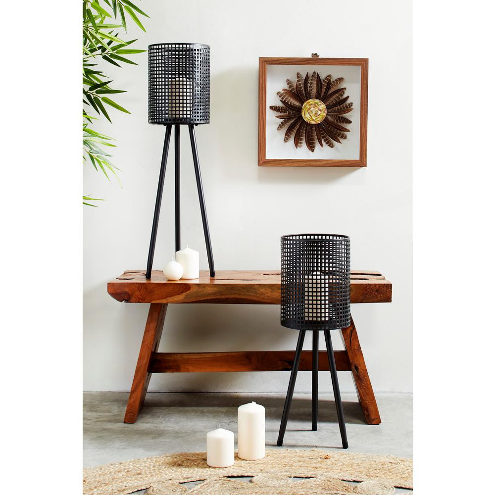 Litton Lane Large Round Black Mesh Metal Lantern Candle Holder with