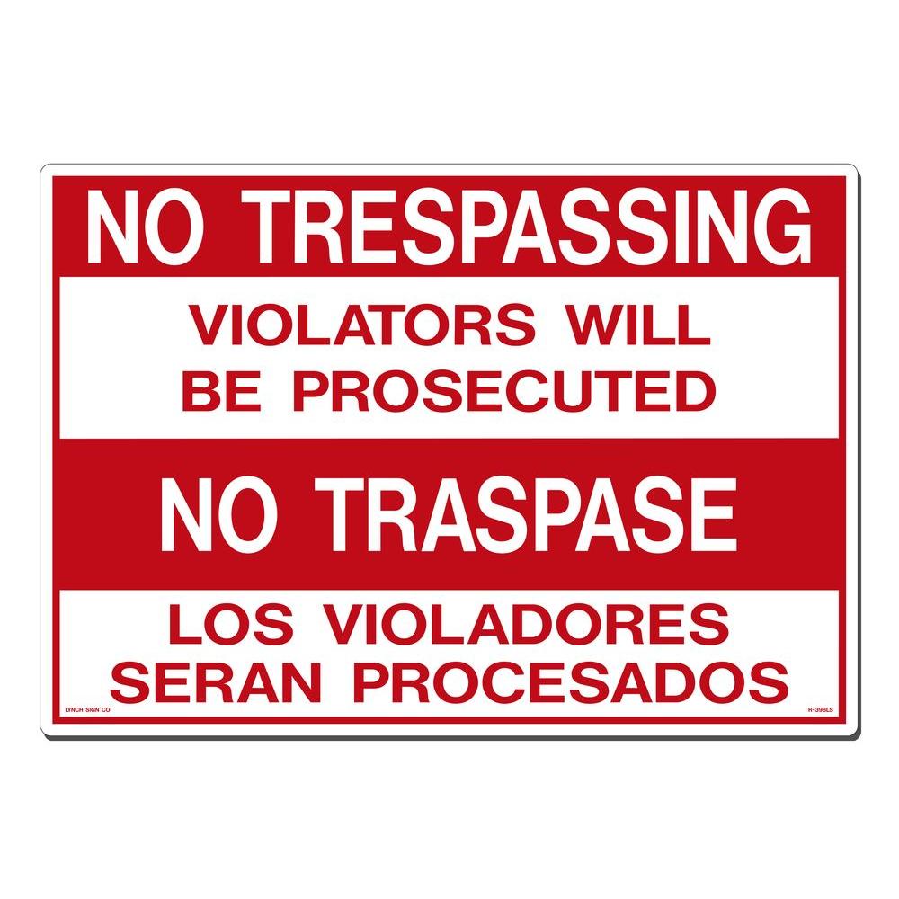 Lynch Sign 20 In X 14 In No Trespassing No Traspase Sign Printed On 4555