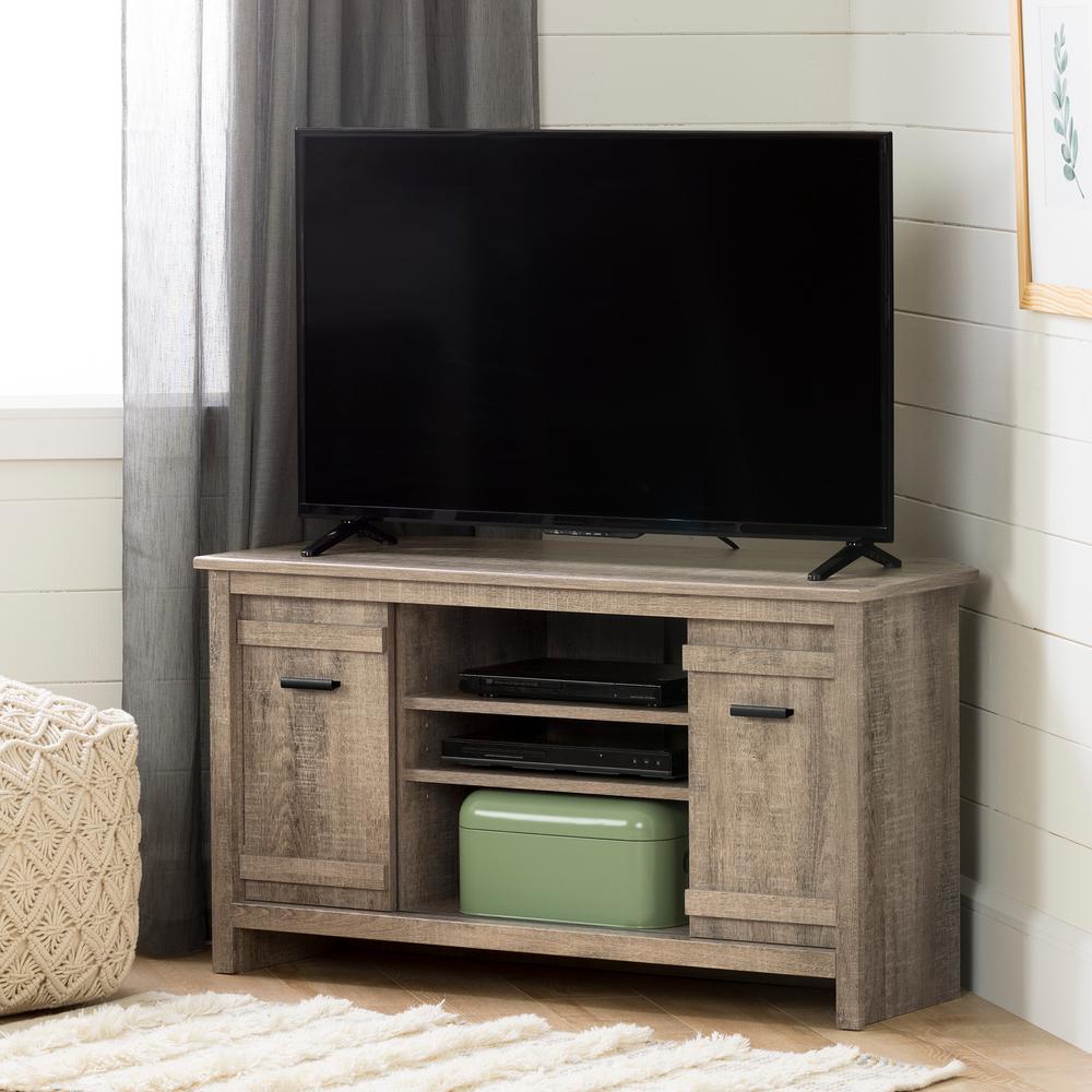 Corner Unit Tv Stands Living Room Furniture The Home Depot Exhibit Weathered Oak Tv Stand Up To 42 In