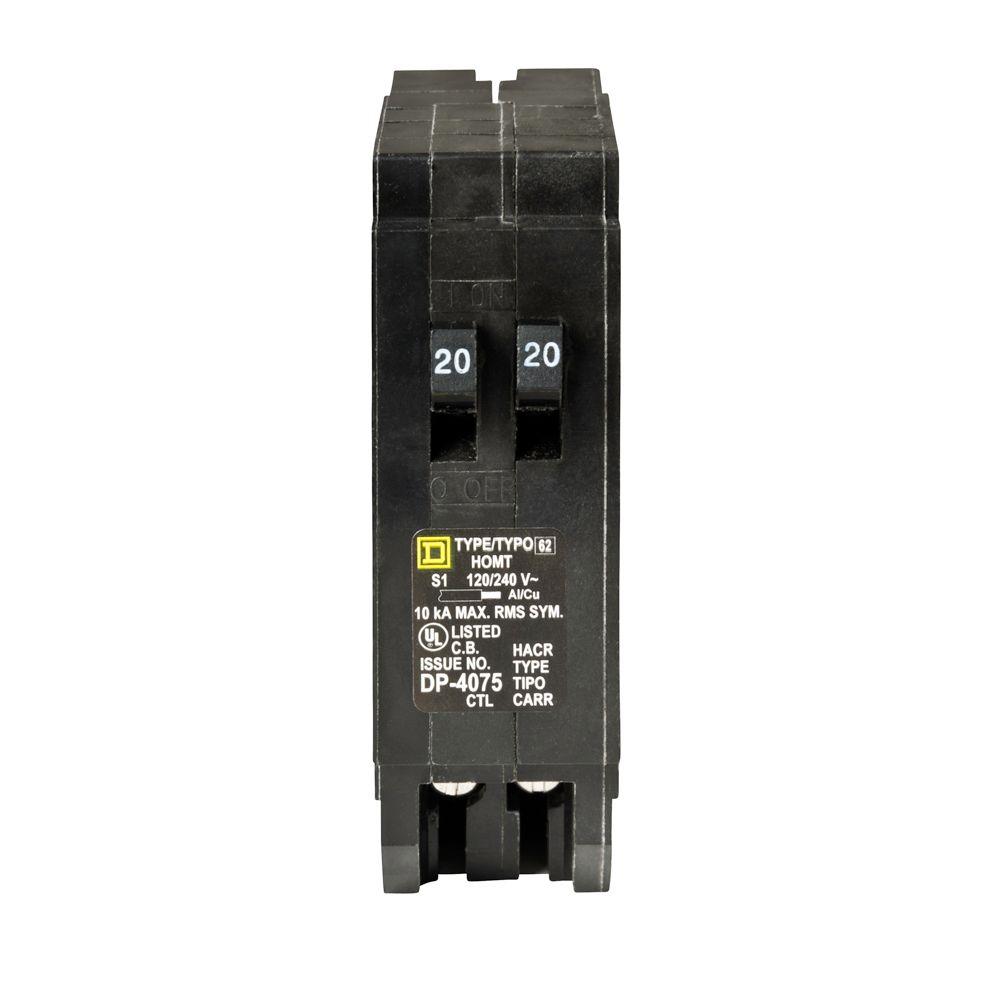 Square D Homeline 2 20 Amp Single Pole Tandem Circuit Breaker