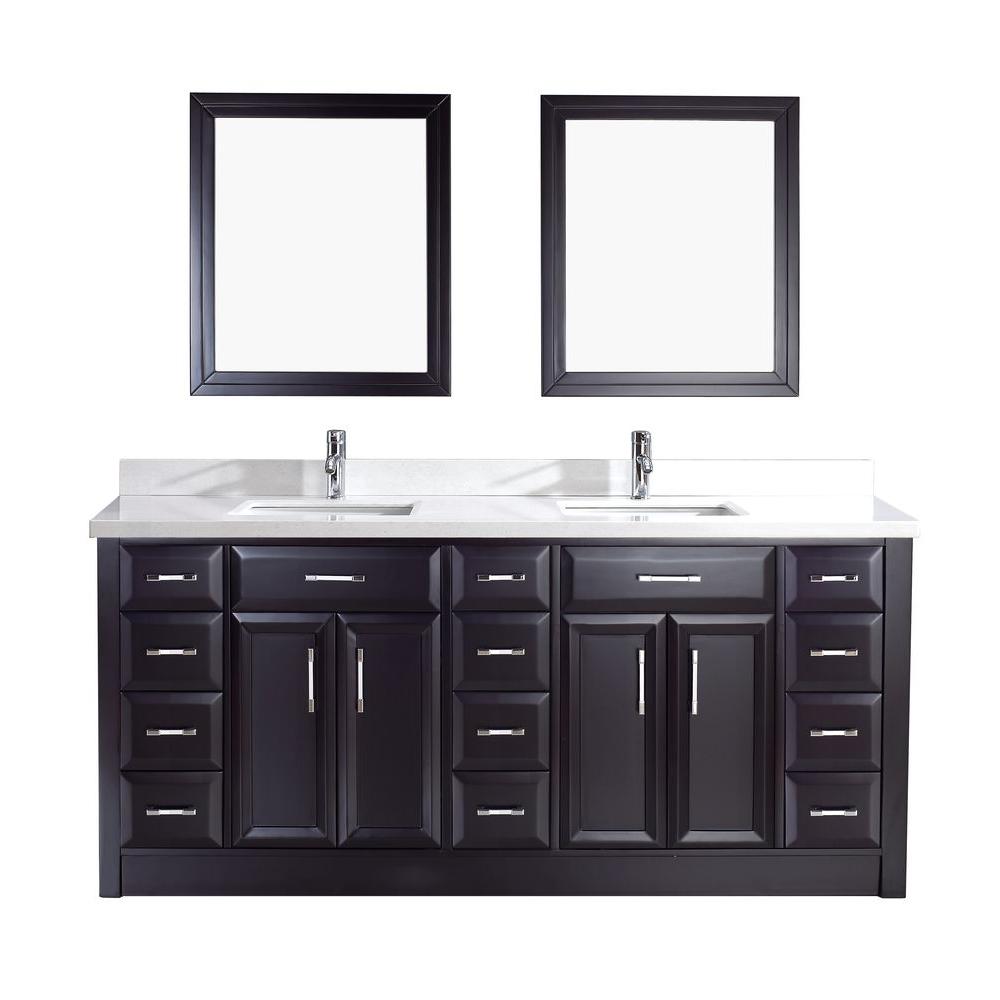 Studio Bathe Calais 75 In Vanity Espresso With Solid Surface Marble Top Carrara White And Mirror