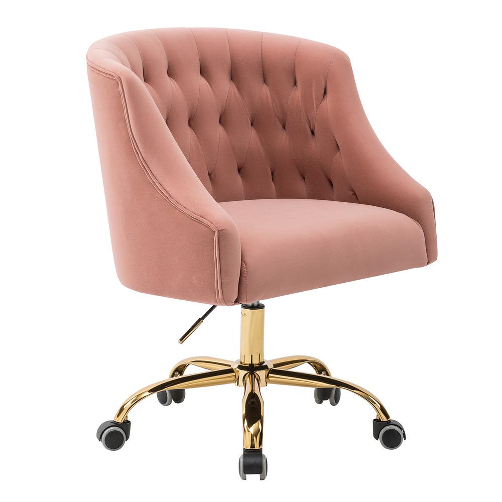 JAYDEN CREATION Lydia Pink Velvet Tufted Desk Chair-CHM6030-PINK - The