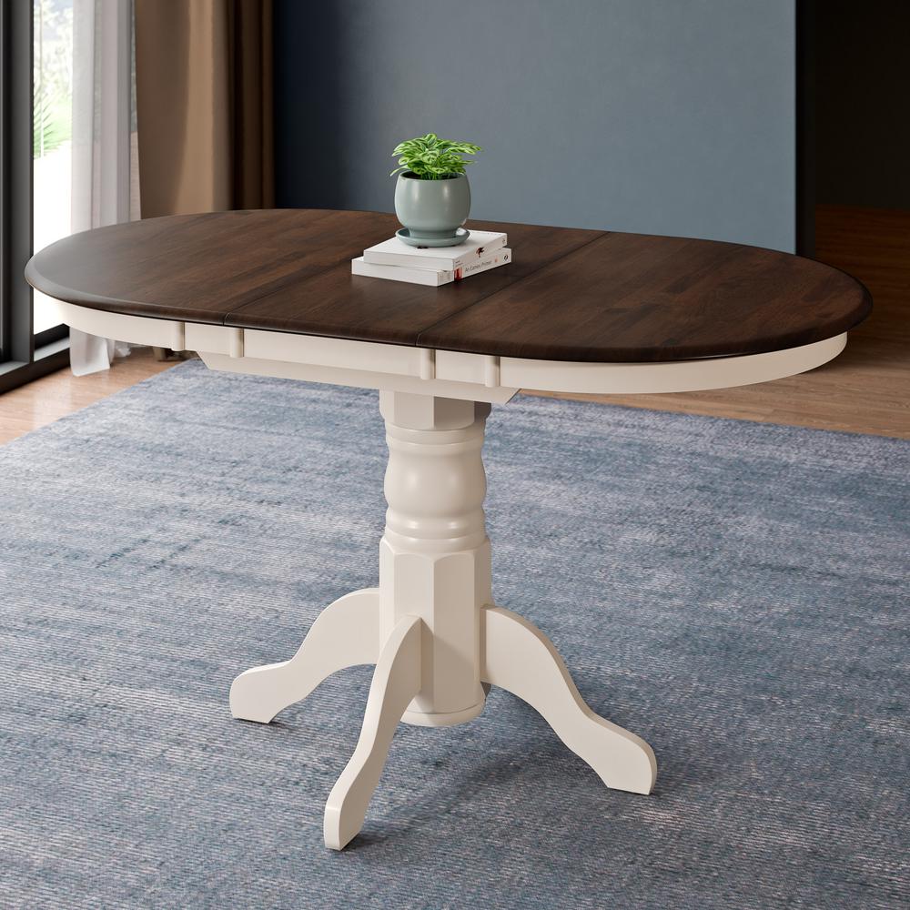 Corliving Dillon Dark Brown And Cream Wood Extendable Oval