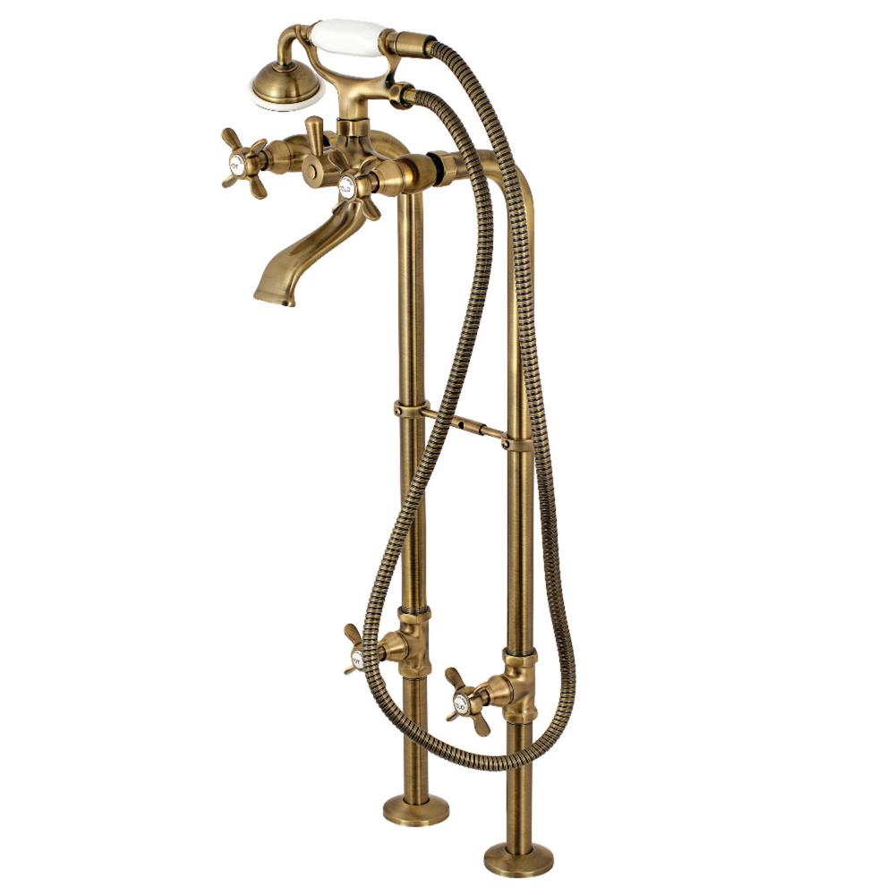 Kingston Brass Lever 3 Handle Freestanding Floor Mount Claw Foot Tub Faucet With Handshower In Antique Brass