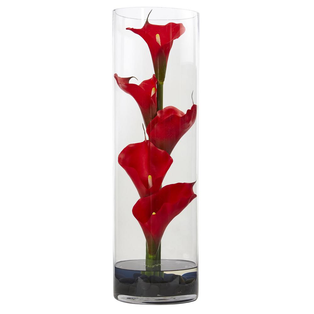 Nearly Natural 20 In Calla Lily In Cylinder Glass Vase 1526 Rd