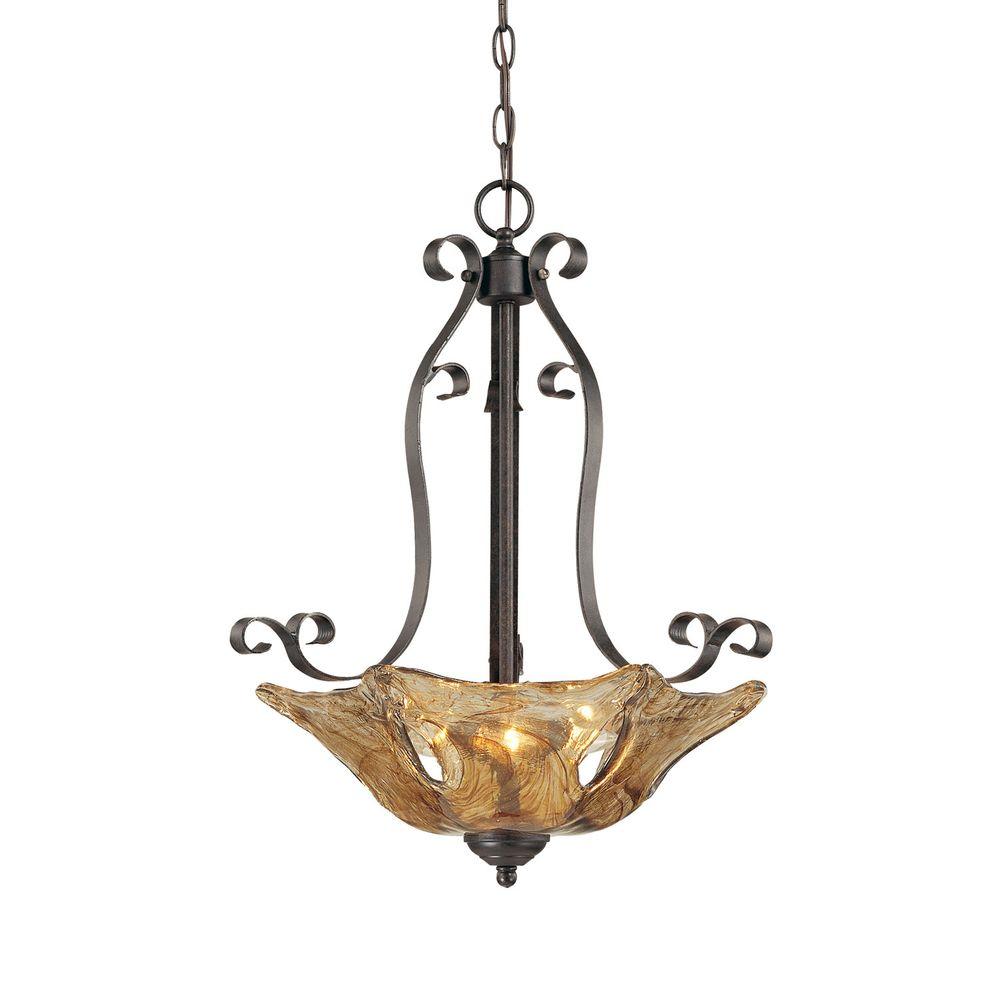 Millennium Lighting 3Light Burnished Gold Candle Pendant with Umber