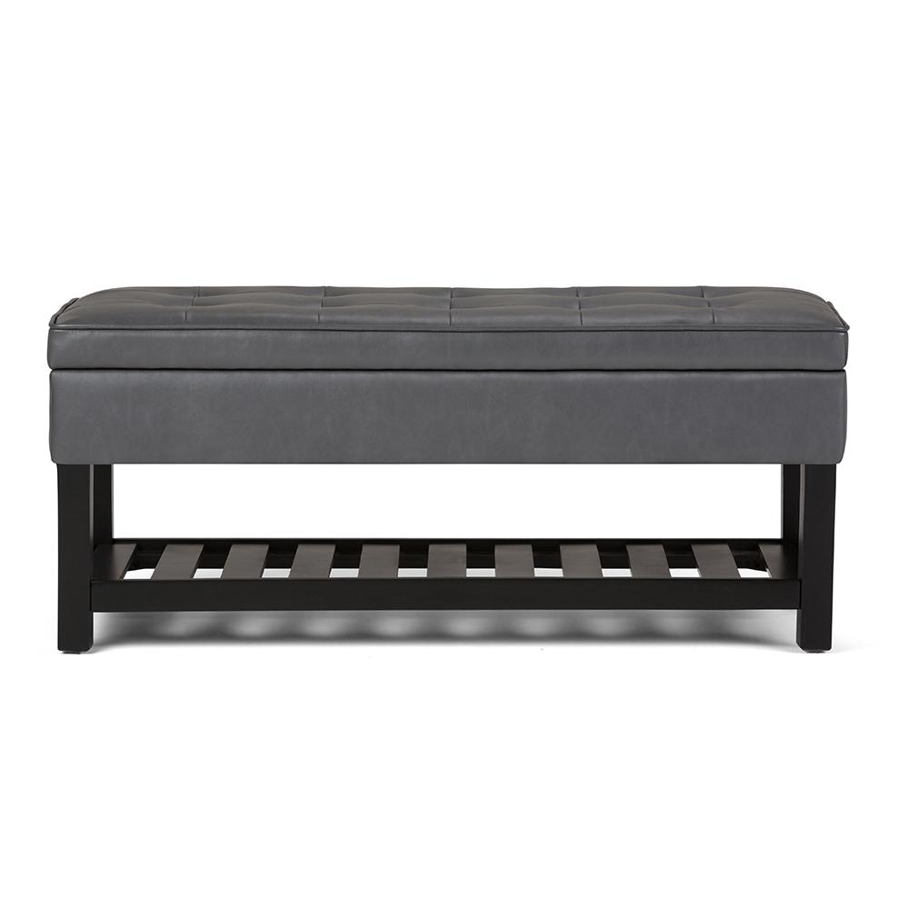 simpli home cosmopolitan stone grey entryway storage ottoman bench